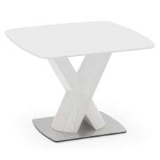 Oceanside Square Glass Top Lamp Table In White High Gloss - UK