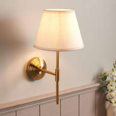 Oceanside Vintage White Fabric Wall Light In Brushed Aged Brass - UK