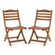 Ocevara Outdoor Wooden Dining Chair Pair without Arms in Golden Brown - UK