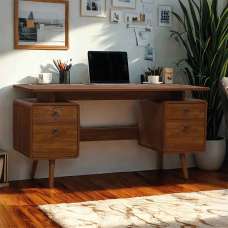 Odenton Wooden Laptop Desk With 2 Doors And 2 Drawers - Walnut - UK