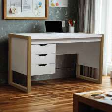 Odenton Wooden Laptop Desk With 3 Drawers - White And Oak - UK