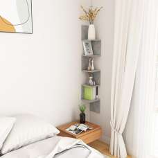 Odierne Corner Wooden Wall Shelf In Concrete Effect - UK