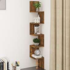 Odierne Corner Wooden Wall Shelf In Smoked Oak - UK