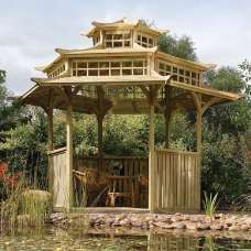 Ogbourne Wooden Garden Pagoda Gazebo In Natural - UK