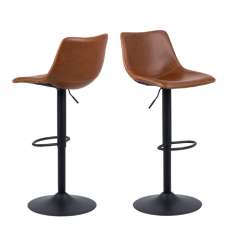 Ogden Brown Leather Bar Stools In Pair - UK