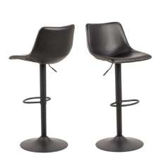 Ogden Matt Black Leather Bar Stools In Pair - UK