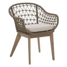 Okala Woven Accent Chair With Grey Fabric Cushion In Natural - UK