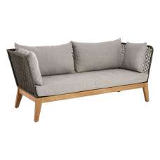 Okala Woven Rope 3 Seater Sofa With Wooden Frame In Light Grey - UK