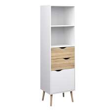 Oklo Wooden Bookcase With 1 Door 2 Drawers In White And Oak - UK