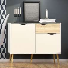Oklo Wooden Sideboard With 2 Doors 1 Drawer In White And Oak - UK