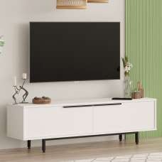 Olara Wooden TV Stand with Black Metal Legs in White - UK