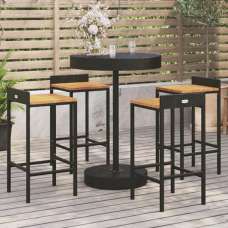 Olivia Solid Wood 5 Piece Garden Bar Set In Black Poly Rattan - UK