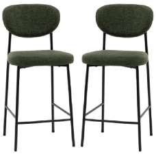 Olney Green Fabric Bar Stools With Metal Frame In Pair - UK