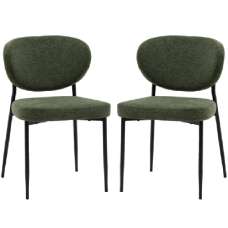 Olney Green Fabric Dining Chairs With Metal Frame In Pair - UK