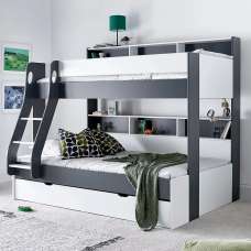 Olympia Wooden Triple Sleeper Bunk Bed With Drawer In Grey White - UK