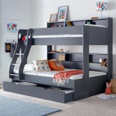 Olympia Wooden Triple Sleeper Bunk Bed With Drawer In Grey - UK