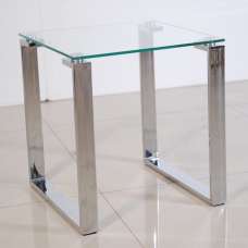 Omaha Clear Glass End Table With Stainless Steel Legs - UK