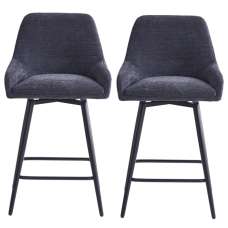 Omaha Graphite Grey Fabric Bar Chairs In Pair - UK