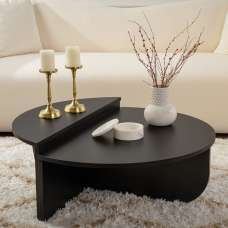 Onelio Oval Wooden Nest Of 2 Coffee Table in Black - UK