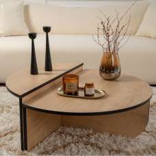 Onelio Oval Wooden Nest Of 2 Coffee Table in Honey Oak and Black - UK