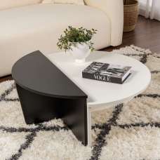 Onelio Oval Wooden Nest Of 2 Coffee Table in White and Black - UK