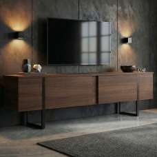 Nordic Wooden TV Stand with Metal Legs in Walnut and Black - UK