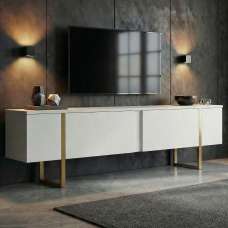 Nordic Wooden TV Stand with Metal Legs in White and Gold - UK