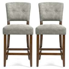 Ontario Grey Bison Fabric Bar Chairs In Pair - UK