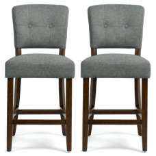 Ontario Grey Fabric Bar Chairs In Pair - UK