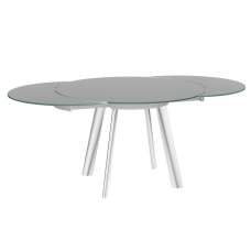 Ontario Grey Glass Extending Dining Table With Stainless Steel Base - UK