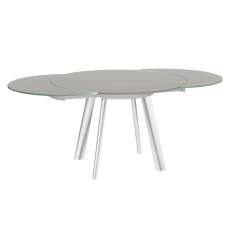Ontario Taupe Glass Extending Dining Table With Stainless Steel Base - UK