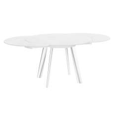 Ontario White Glass Extending Dining Table With Stainless Steel Base - UK