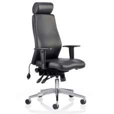 Onyx Ergo Leather Office Chair In Black With Headrest And Arms - UK