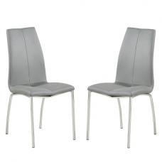 Opal Grey Faux Leather Dining Chair With Chrome Legs In Pair - UK