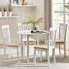 Opelousas Wooden Round Dining Table with 4 Chairs - White - UK