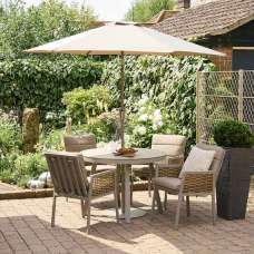 Orbit Aluminium Garden 4 Seater Dining Set with Parasol in Beige - UK