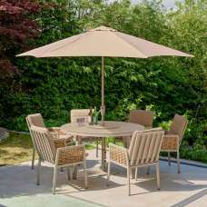 Orbit Aluminium Garden 6 Seater Dining Set with Parasol in Beige - UK