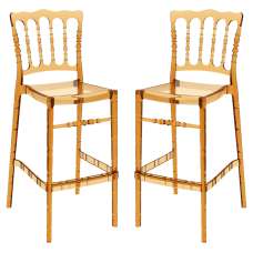 Oregon Amber Transparent Polycarbonate Bar Stools In Pair - UK