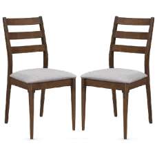 Orillia Walnut Wooden Dining Chairs With Fabric Seat In Pair - UK