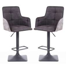 Ordos Dark Grey Fabric Bar Stools With Metal Base In Pair - UK