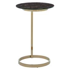 Orizone Black Marble Effect Glass End Table With Gold Frame - UK