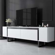 Orlento Wooden TV Stand with Black Metal Legs in White - UK