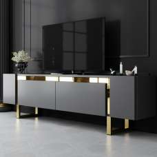 Orlento Wooden TV Stand with Gold Metal Legs in Anthracite - UK