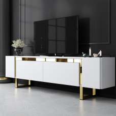 Orlento Wooden TV Stand with Gold Metal Legs in White - UK