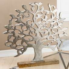 Oro Aluminium Tree On Wood Base Large Sculpture In Silver - UK