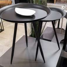 Orono Round Metal Set Of 2 Side Tables In Black - UK