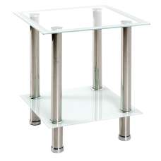 Orono Square Clear Glass Side Table With White Undershelf - UK