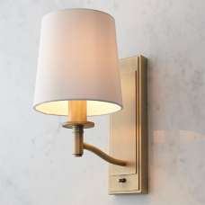 Ortona 1 Light White Fabric Wall Light In Matt Antique Brass - UK
