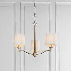 Ortona 3 Light White Fabric Pendant Light In Matt Antique Brass - UK