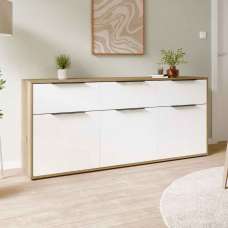 Orwyn Wooden Sideboard with 3 Doors 3 Drawers in Mauvella Oak and White Gloss - UK